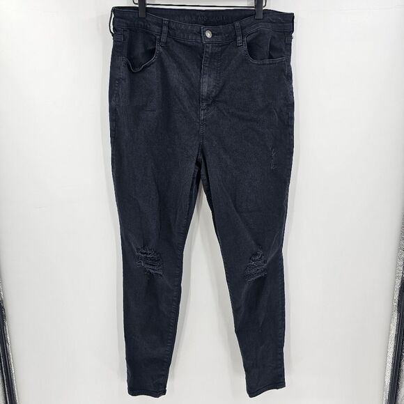 American eagle 18 highest rise jegging jeans black distressed ripped plus size - Picture 1 of 3